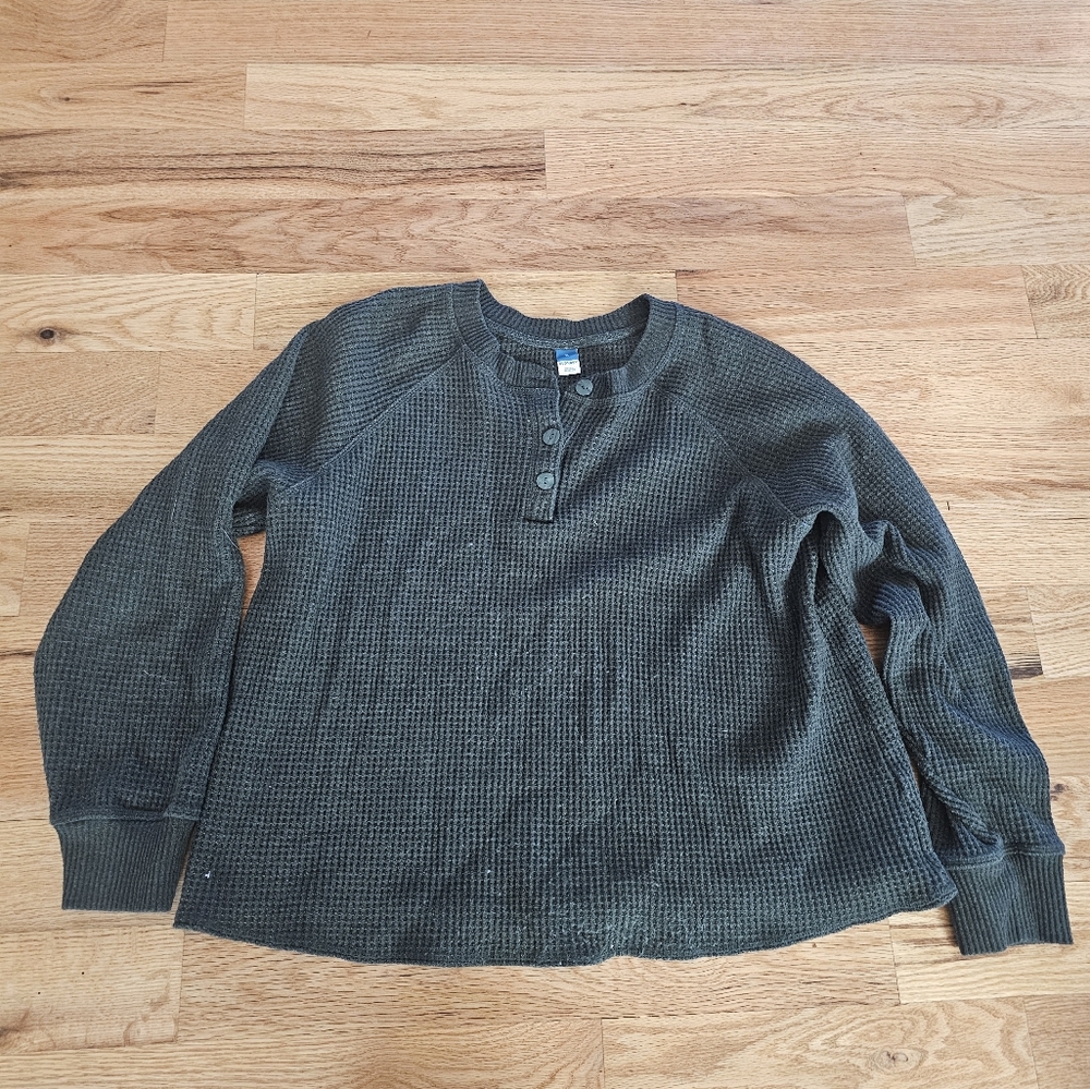 Green Waffle Knit Old Nacy Sweater Size XL